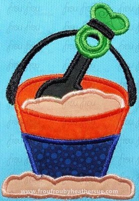 Beach Bucket and Shovel Guufy Summer Machine Applique and Filled Embroidery Design, multiple sizes, including 4 inch