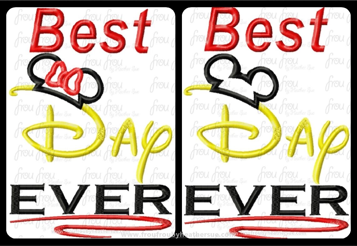 Best Day Ever Mister and Miss Mouse Ears Wording TWO Design SET Machine Embroidery Design, Multiple sizes 4&quot;-16&quot;