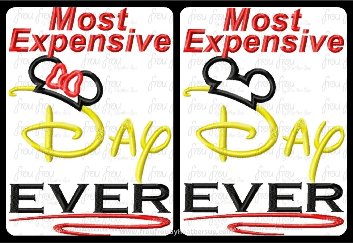 Most Expensive Day Ever Mister and Miss Mouse Ears Wording TWO Design SET Machine Embroidery Design, Multiple sizes 4&quot;-16&quot;