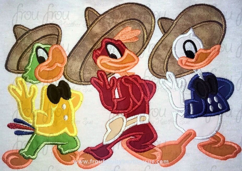 Three Caballeros Don Duck and Friends FOUR Design SET Machine Applique Embroidery Design, Multiple Sizes, including  4&quot;-16&quot;