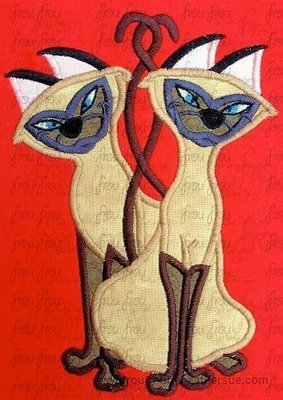Siamese Cats Laddy and the Tamp Machine Applique Embroidery Design, Multiple Sizes 3"-16"