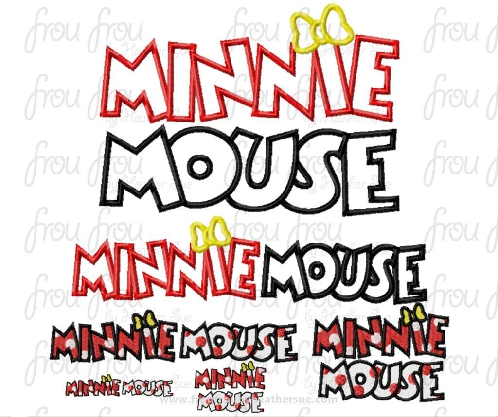 Miss Mouse Wording  TWO Versions Machine Applique Embroidery Design, multiple sizes 1&quot;-16&quot;