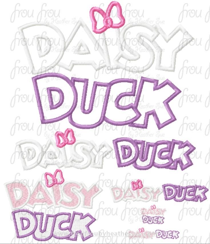Dasey Duck Wording  TWO Versions Machine Applique Embroidery Design, multiple sizes 1&quot;-16&quot;