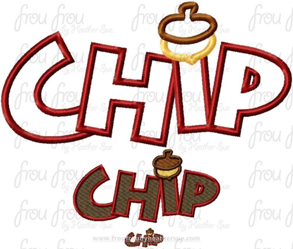 Chep Chipmunk Wording Machine Applique Embroidery Design, multiple sizes 1&quot;-16&quot;