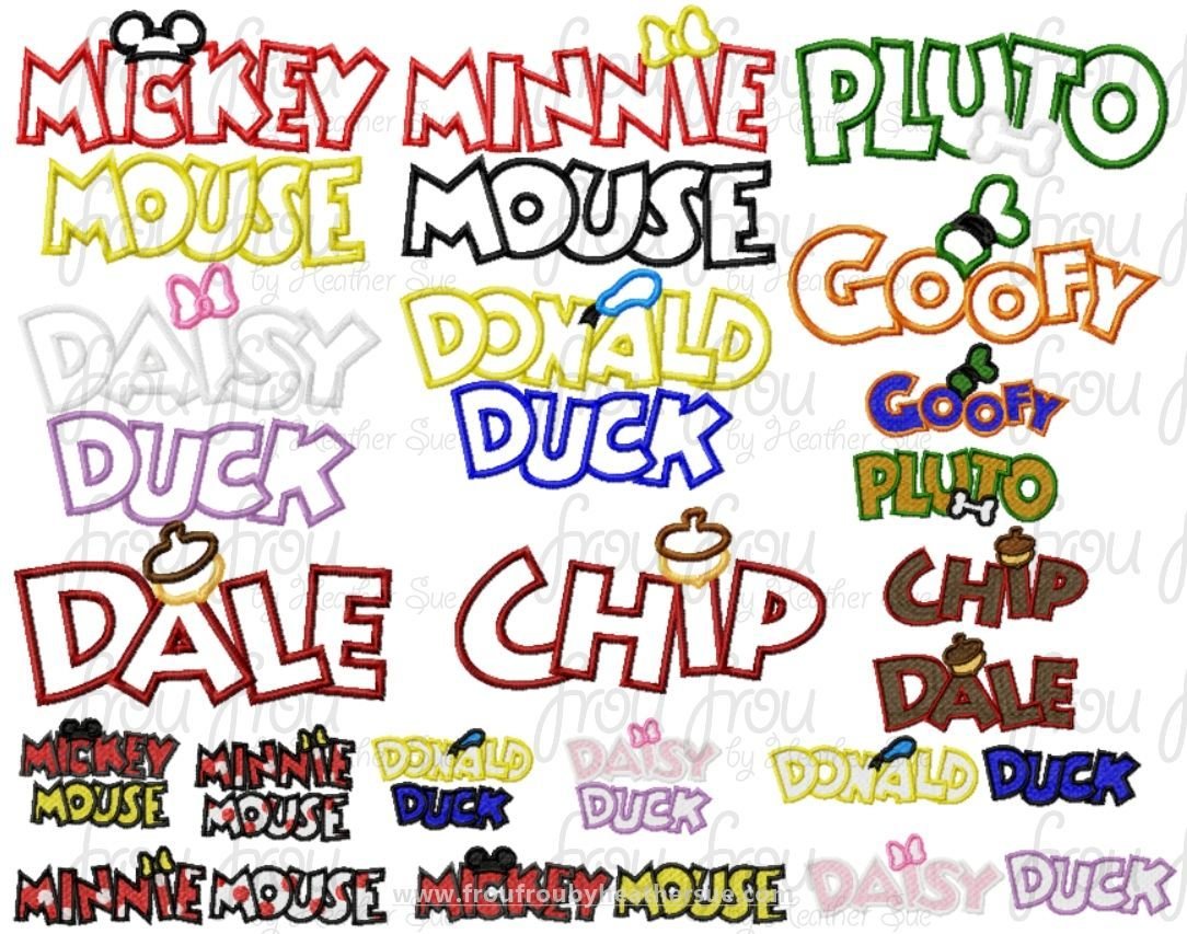 Mister Mouse and Friends Wording  TWELVE Design SET Machine Applique Embroidery Design, multiple sizes 1&quot;-16&quot;