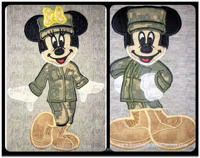 Military Fatigues Mister and Miss Mouse Full Body TWO Design SET Machine  Applique Embroidery Design, Multiple Sizes 4"-16"