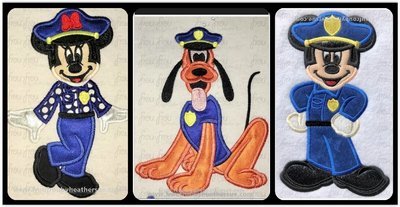 Police Officer Mister Mouse, Miss Mouse, and Plulo Full Body THREE Design SET Machine Applique Embroidery Design, Multiple Sizes 4