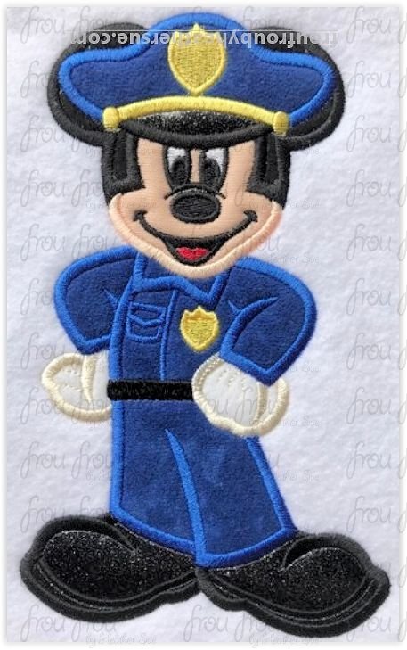 Police Officer Mister Mouse Full Body Machine  Applique Embroidery Design, Multiple Sizes 4"-16"
