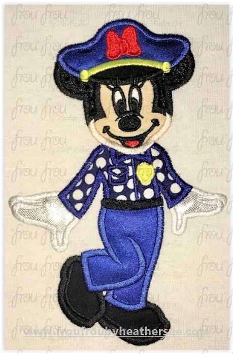 Police Officer Miss Mouse Full Body Machine  Applique Embroidery Design, Multiple Sizes 4"-16"