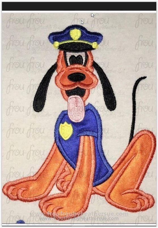 Police Officer Plulo Dog Full Body Machine  Applique Embroidery Design, Multiple Sizes 4"-16"