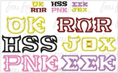 Monster College Fraternity Sorority SIX Design SET Machine Applique Embroidery Design, Multiple sizes, including 4 inch