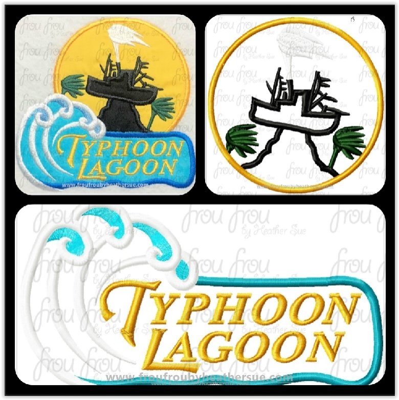 Typhoon Water Theme Park THREE Design SET Machine Applique Embroidery Design, Multiple Sizes including 3&quot;-12&quot;