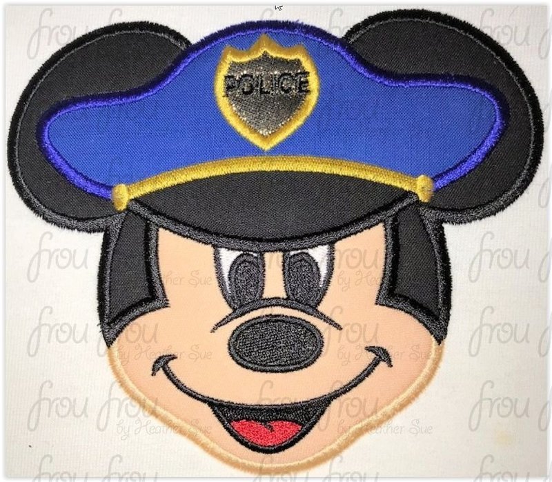 Police Officer Mister Mouse Face Machine  Applique Embroidery Design, Multiple Sizes 2"-16"