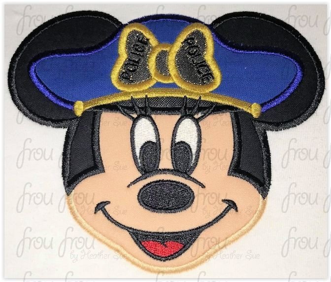 Police Officer Miss Mouse Face Machine Applique Embroidery Design, Multiple Sizes 2