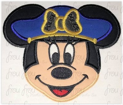 Police Officer Miss Mouse Face Machine Applique Embroidery Design, Multiple Sizes 2