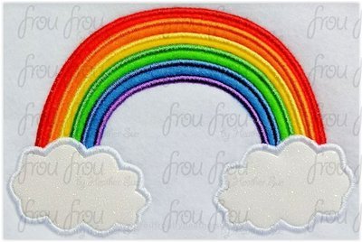 Rainbow and Clouds Machine Applique Embroidery Design, Multiple sizes including 1