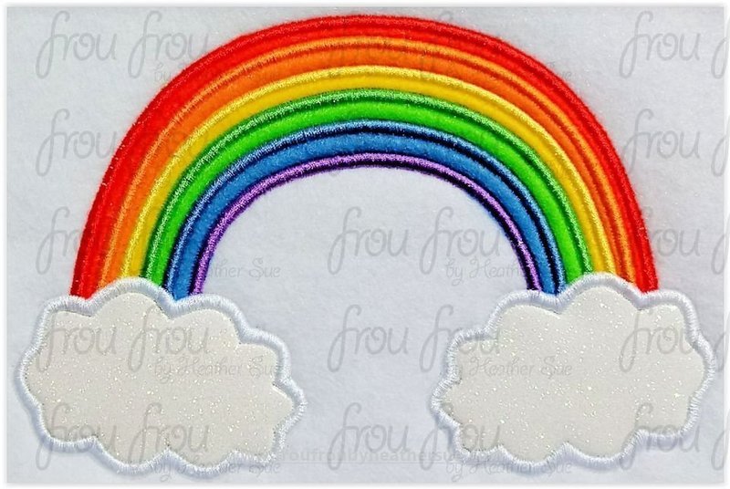 Rainbow and Clouds Machine Applique Embroidery Design, Multiple sizes including 1&quot;-16&quot;