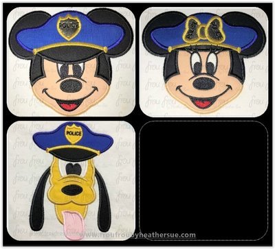 Police Officer Mister Mouse Face and Friends 3 Design SET Machine Applique Embroidery Design, Multiple Sizes 2