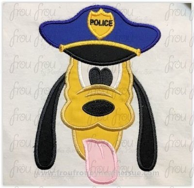 Police Officer Plulo Dog Face Machine Applique Embroidery Design, Multiple Sizes 2