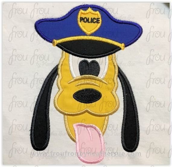 Police Officer Plulo Dog Face Machine  Applique Embroidery Design, Multiple Sizes 2"-16"