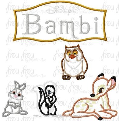 Baby Deer Movie Full Body FIVE Design SET Machine Applique Embroidery Design, Multiple sizes including 4 inch