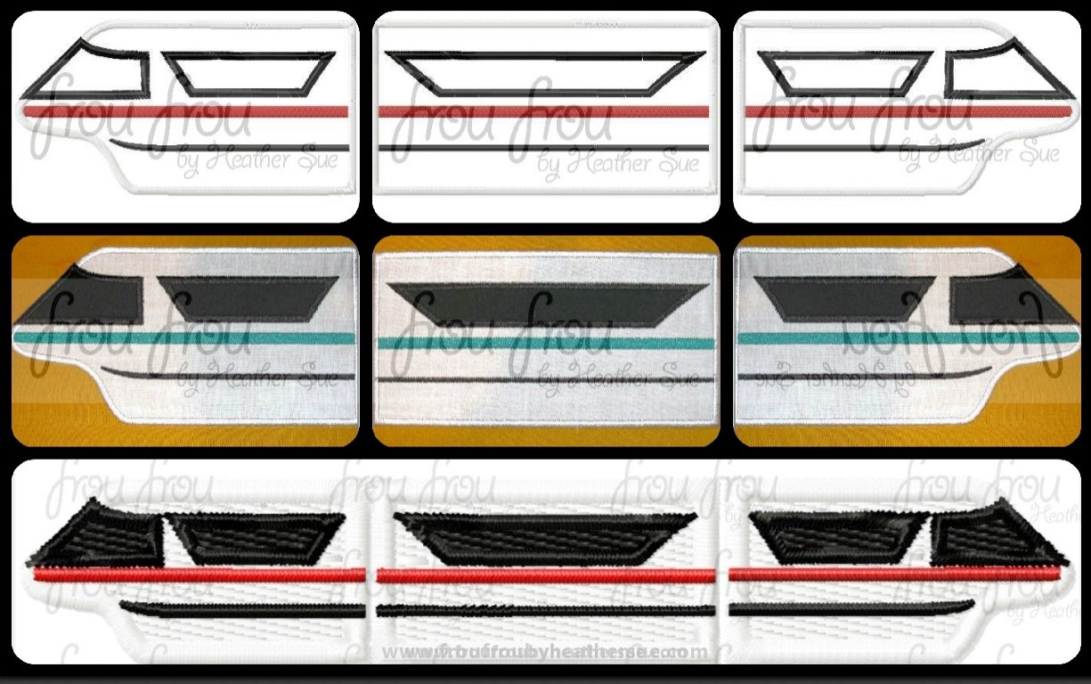 Monorail FOUR Machine Applique and Filled Embroidery Designs, Multiple sizes including 1.5"-16"