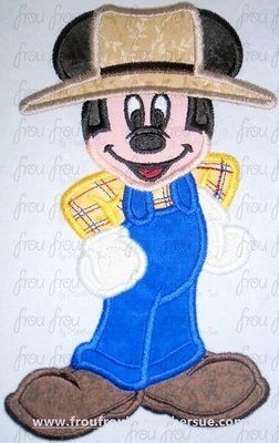 Farmer Mister Mouse Full Body Machine Applique Embroidery Design, Multiple Sizes 4"-16"
