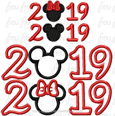 2019 Mister and Miss Mouse TWO Design SET Machine Applique Embroider Designs, multiple sizes, including 3"- 10"