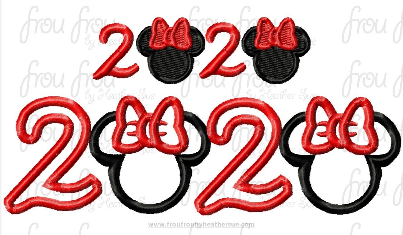 2020 Miss Mouse Machine Applique Embroider Designs, multiple sizes, including 3