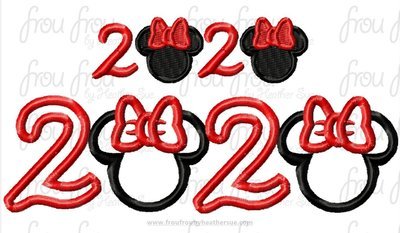 2020 Miss Mouse Machine Applique Embroider Designs, multiple sizes, including 3"- 10"