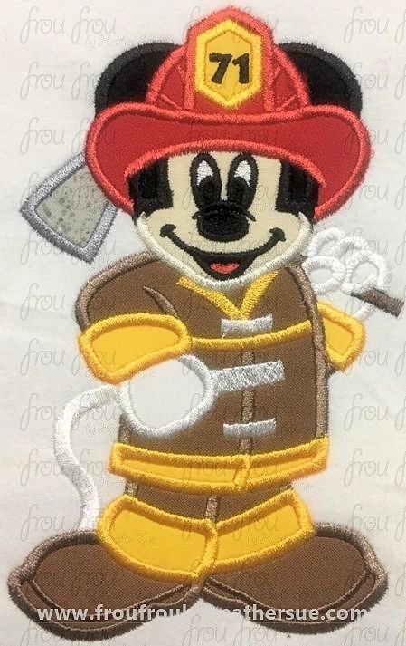 Firefighter Mister Mouse Full Body Machine  Applique Embroidery Design, Multiple Sizes 4"-16"