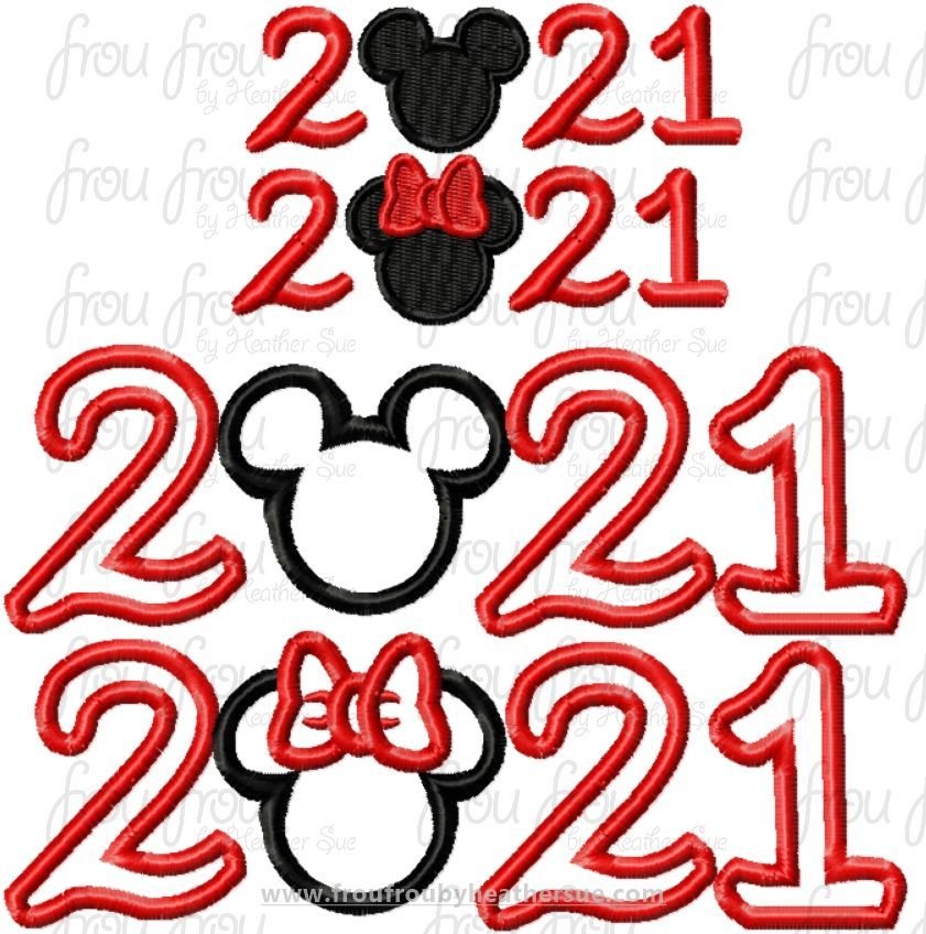 2021 Mister and Miss Mouse TWO Design SET Machine Applique Embroider Designs, multiple sizes, including 3
