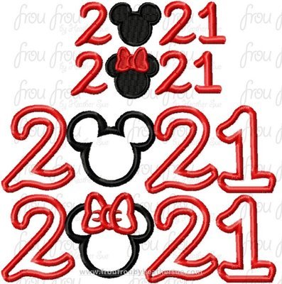 2021 Mister and Miss Mouse TWO Design SET Machine Applique Embroider Designs, multiple sizes, including 3"- 10"