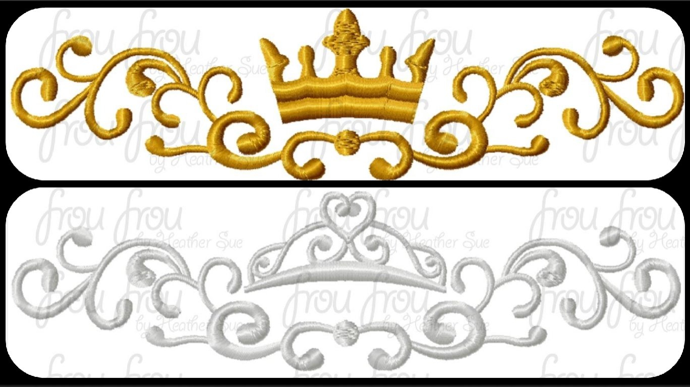 King Prince and Queen Princess Crown Scrollwork TWO Design SET Machine Embroidery Design Multiple sizes including 3&quot;-10&quot;