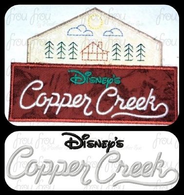 Copper Wilderness Resort Hotel Motel sign TWO DESIGN SET machine applique Embroidery Design, multiple sizes- including 4 inch