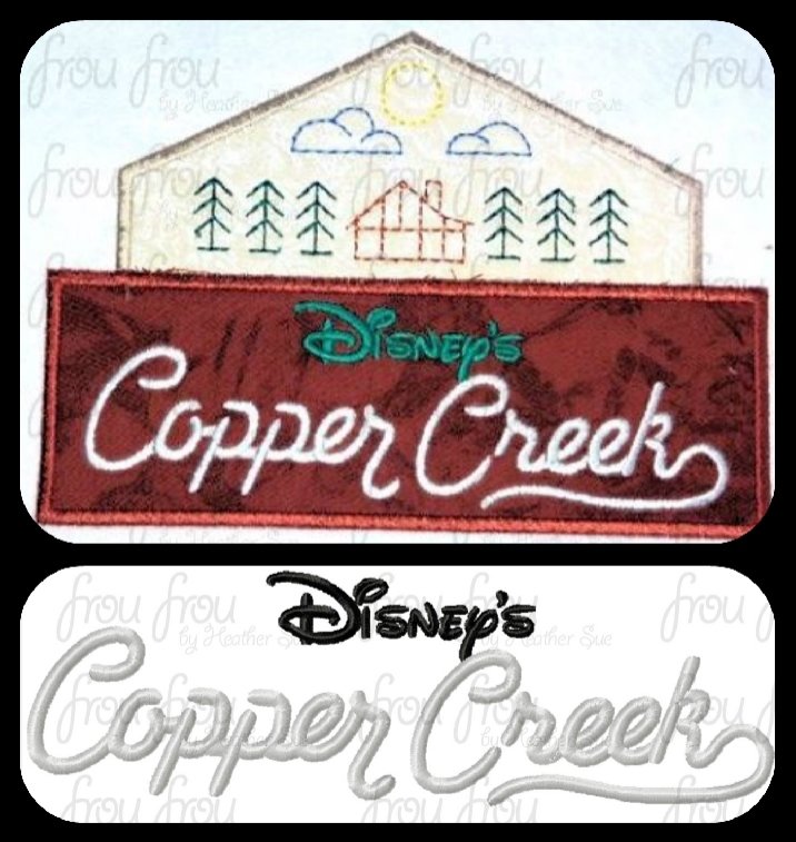 Copper Wilderness Resort Hotel Motel sign TWO DESIGN SET machine applique Embroidery Design, multiple sizes- including 4  inch