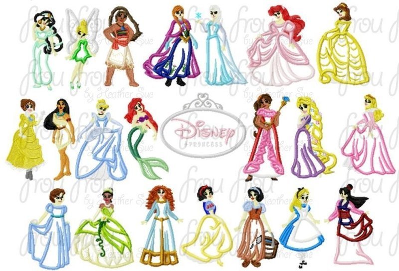 Full Body Princess TWENTY-TWO Design SET Machine Applique Embroidery Design, Multiple sizes including 4 inch