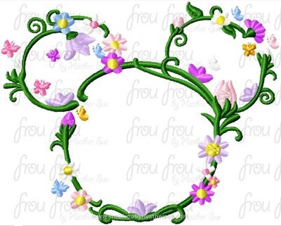 Flower Outline Mister Mouse Head Machine Embroidery Design, Multiple sizes including 4 inch