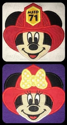 Firefighter Mister and Miss Mouse Head with Face Two Design SET Machine Applique Embroidery Design, Multiple Sizes 2