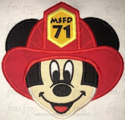Firefighter Mister Mouse Head with Face Machine Applique Embroidery Design, Multiple Sizes 2