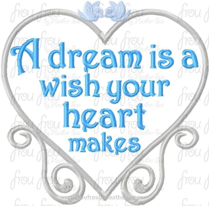 A Dream Is a Wish Your Heart Makes Cindy Machine Applique Embroidery Design, Multiple sizes 2.5&quot;-12&quot;
