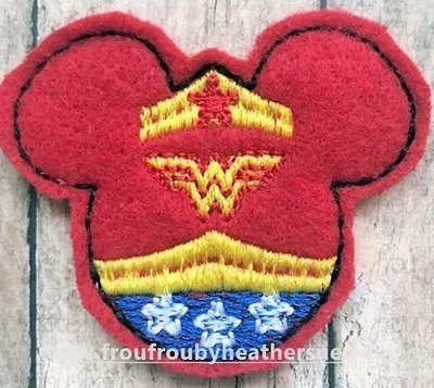 Clippie Wonder Lady Miss Mouse Head Superhero Super hero Machine Embroidery In The Hoop Project 1.5, 2, 3, and 4 inch and SORTED Multiples