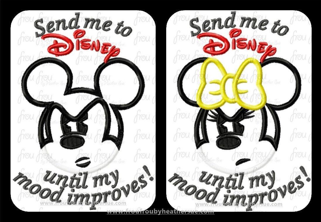 Send me To Dis Until My Mood Improves Mister and Miss Mouse Mouse TWO Design SET Machine Embroidery Applique Design Multiple Sizes- 4&quot;-16&quot;