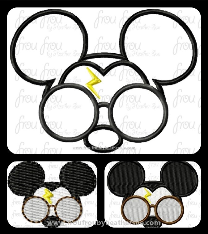 Hairy Potts Mister Mouse Face Machine Applique and Filled Embroidery Design, Multiple Sizes 1"-16"