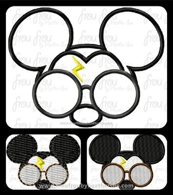 Hairy Potts Mister Mouse Face Machine Applique and Filled Embroidery Design, Multiple Sizes 1
