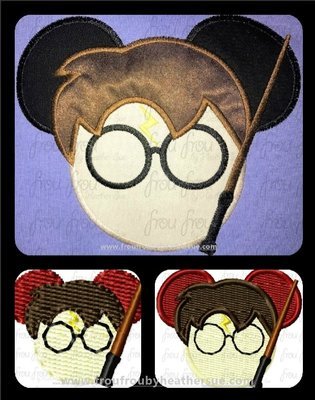 Hairy Potts Mister Mouse Head Machine Applique and Filled Embroidery Design, Multiple Sizes 1