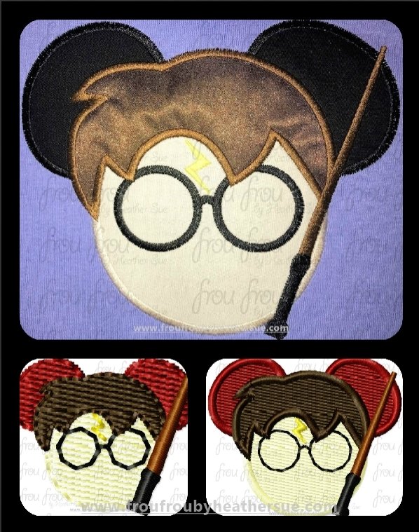 Hairy Potts Mister Mouse Head Machine Applique and Filled Embroidery Design, Multiple Sizes 1"-16"