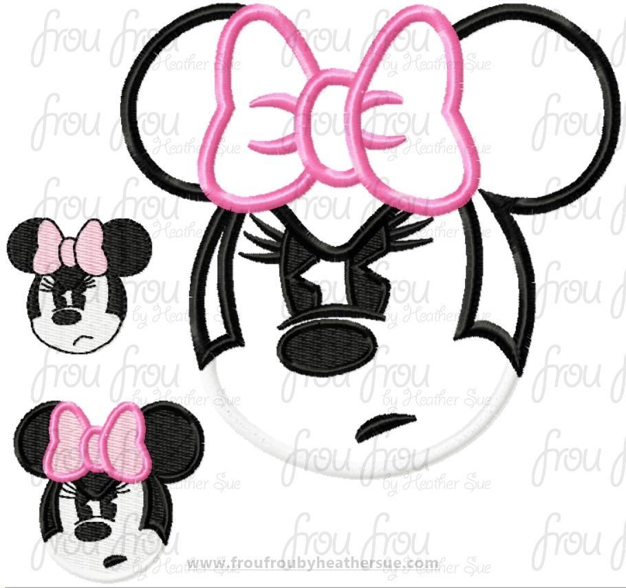 Angry Miss Mouse Machine Embroidery Applique and Filled Design Multiple Sizes- 1&quot;-16&quot;