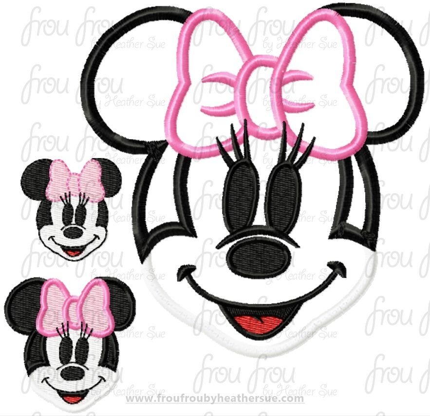 Happy Miss Mouse Face Machine Embroidery Applique and Filled Design Multiple Sizes- 1&quot;-16&quot;