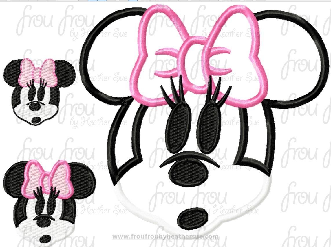 Scared Miss Mouse Face Machine Embroidery Applique and Filled Design Multiple Sizes- 1&quot;-16&quot;